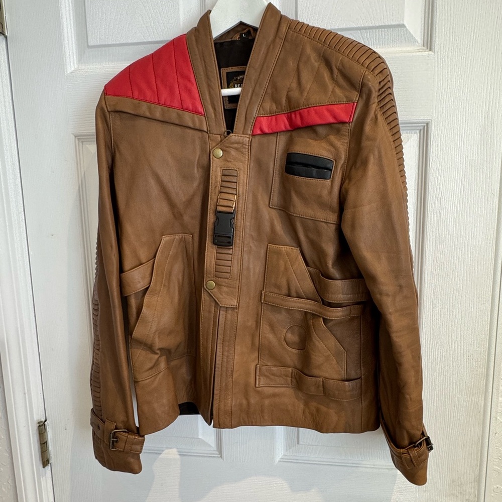 Disney Brown Leather Jacket with Red and Black Details
